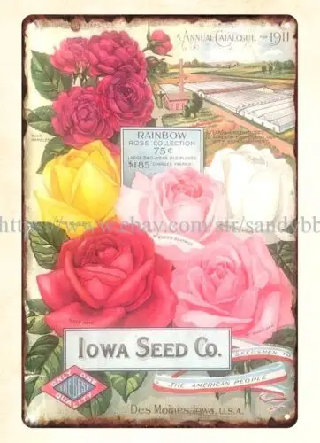 rustic metal wall art 1911 Iowa Seed Co flower roses gardening metal tin sign
