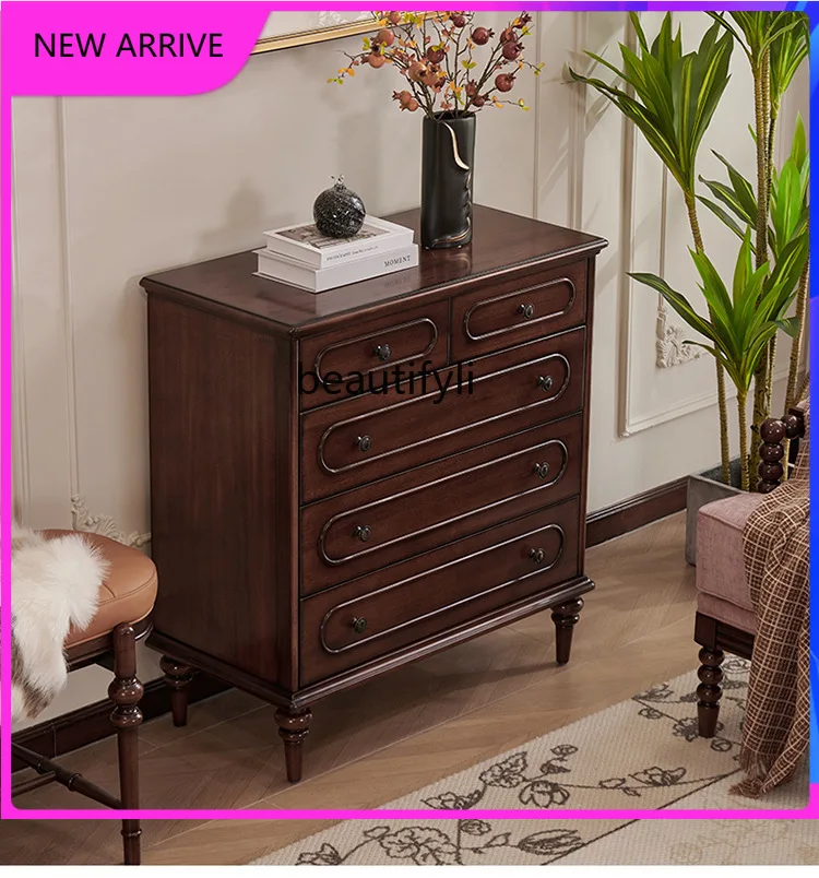 

C89 All solid wood mid-century style drawer cabinet, living room storage, dining side wall-mounted entrance cabinet