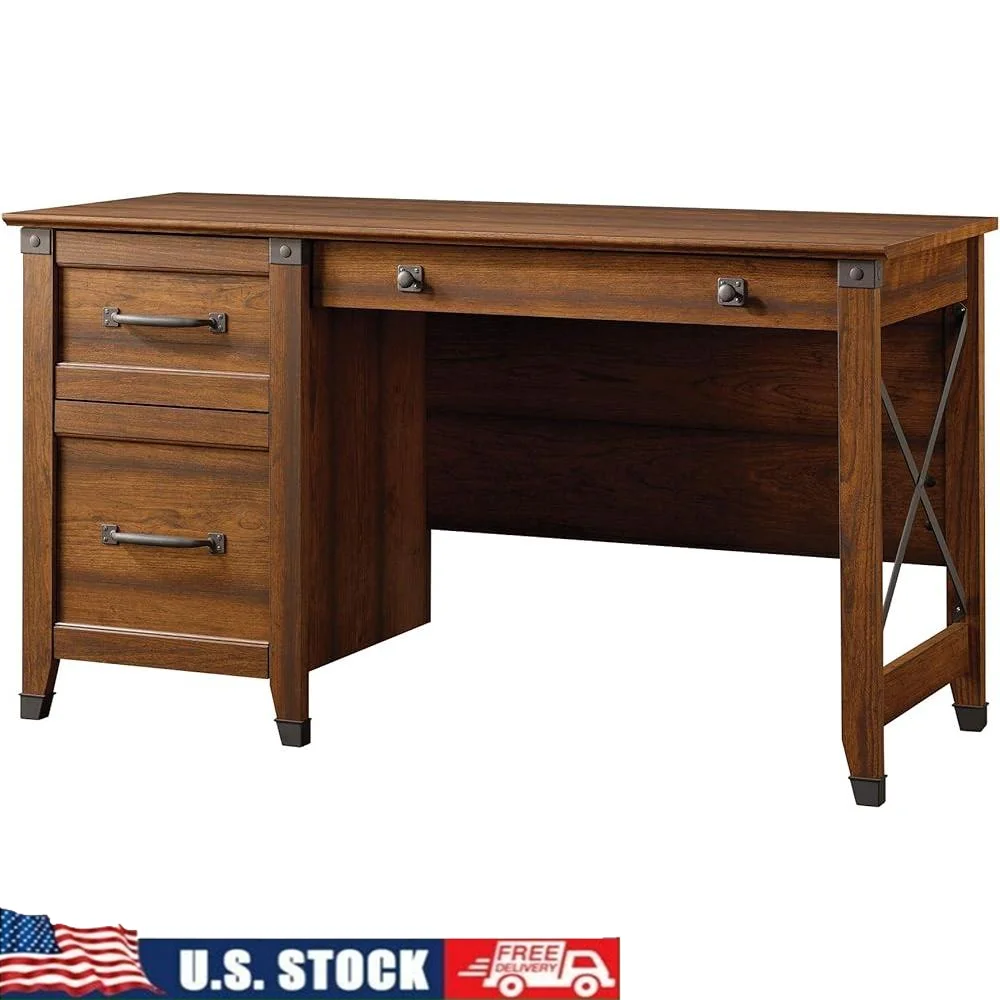 

Vintage Rustic Computer Desk with Drawers Home Office Functional Workspace Freestanding Writing Desk Elegant Design Efficient