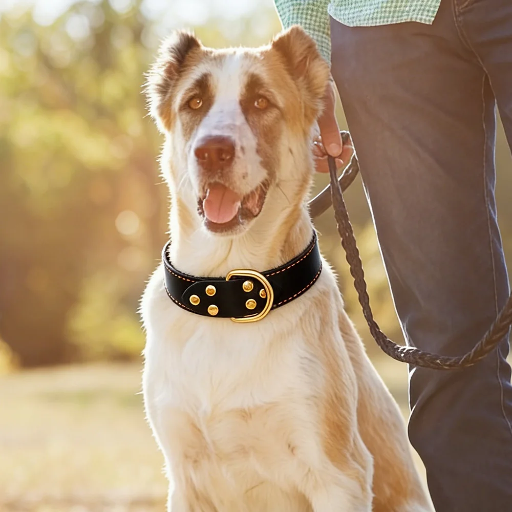 Genuine Top Layer Leather Dog Collar, 3 Sizes For Medium Large Dogs, Handmade Durable Skin-Friendly Outdoor Walking Pet Collar