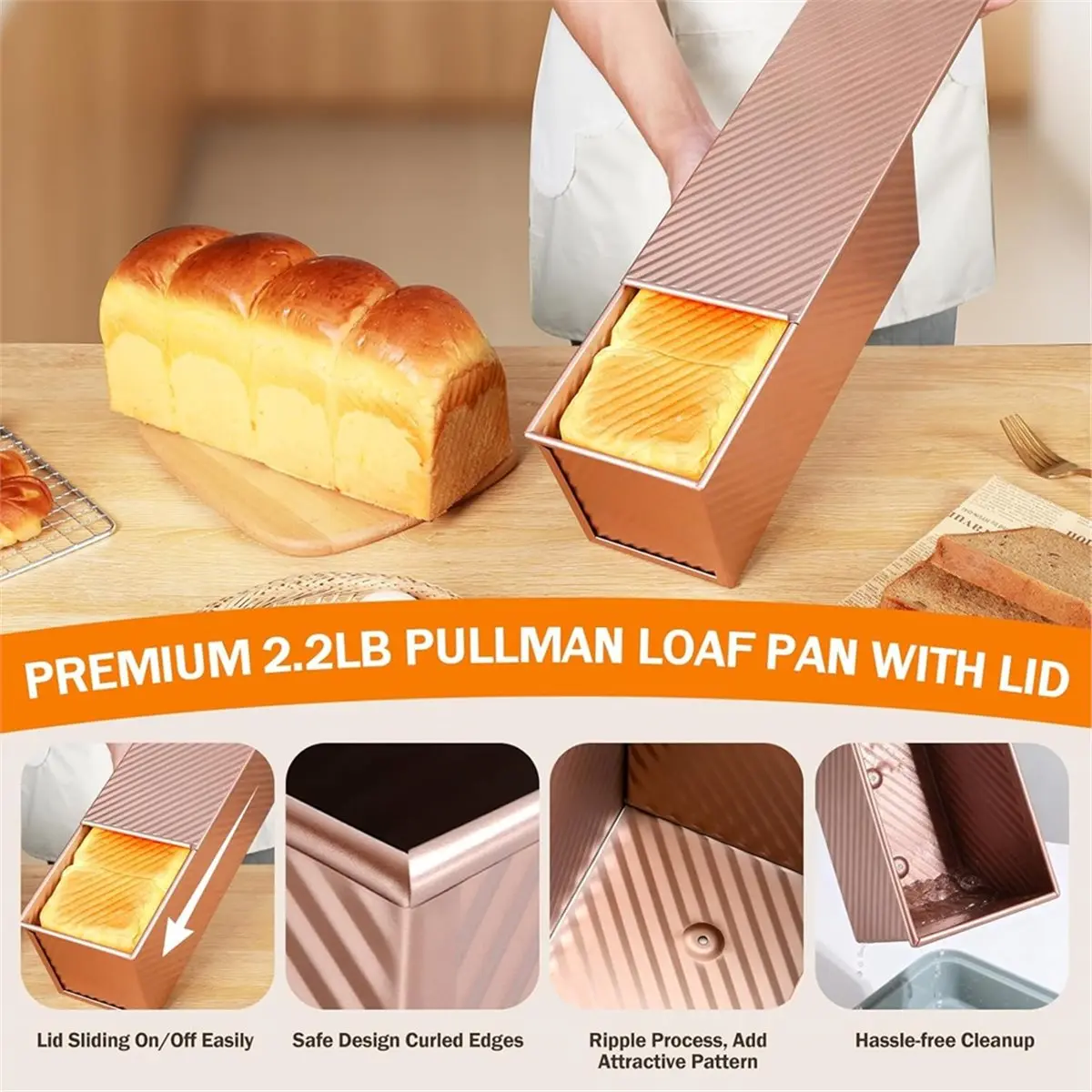 Pullman Loaf Pan with Lid, 13x4 Inch,Nonstick Sandwich Bread Loaf Pan for Homemade Sourdough Bread