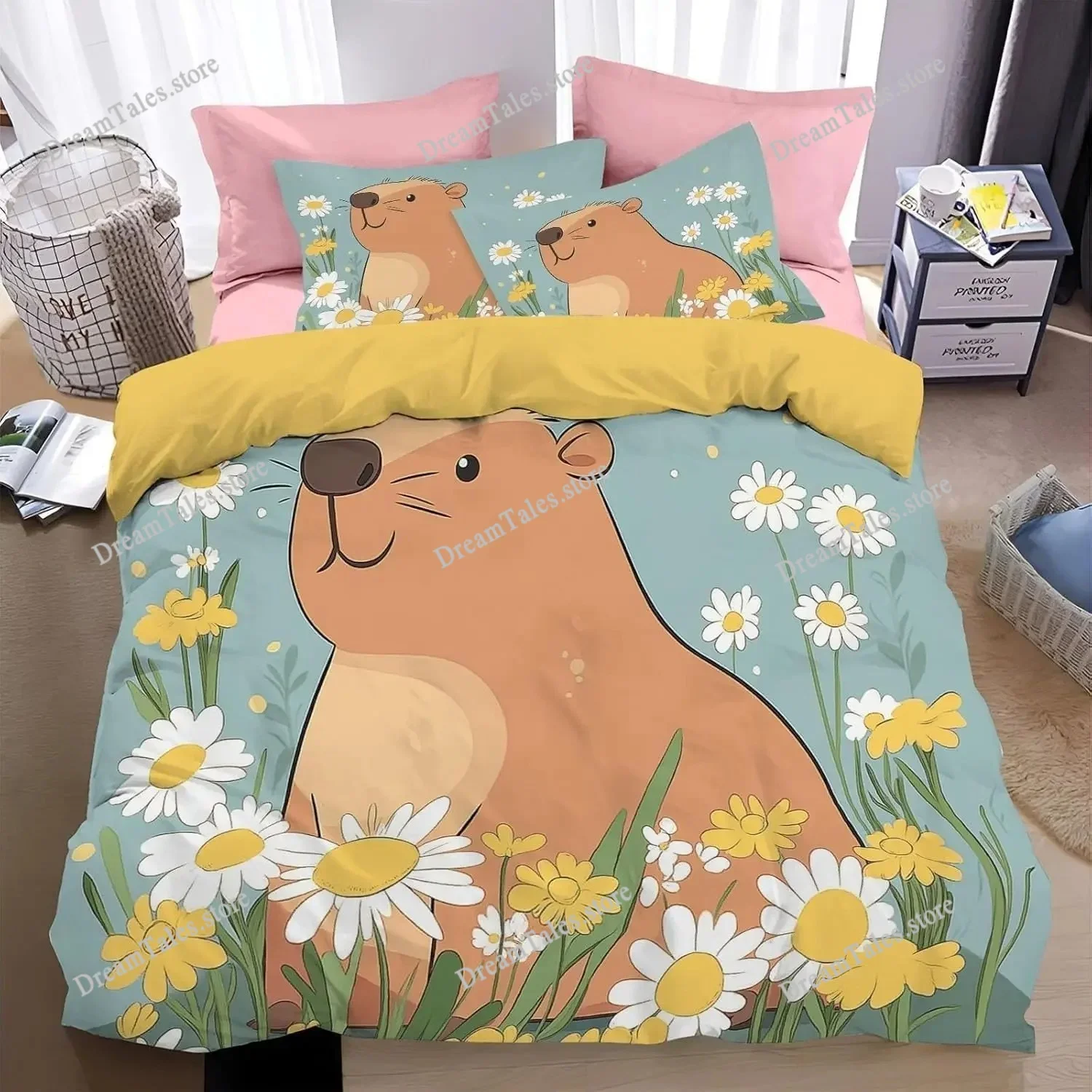 Capybara Bedding Set 3D Design Cute Animals Duvet Cover Set Microfiber Quilt Cover for Family,couple, Children Pillowcase King