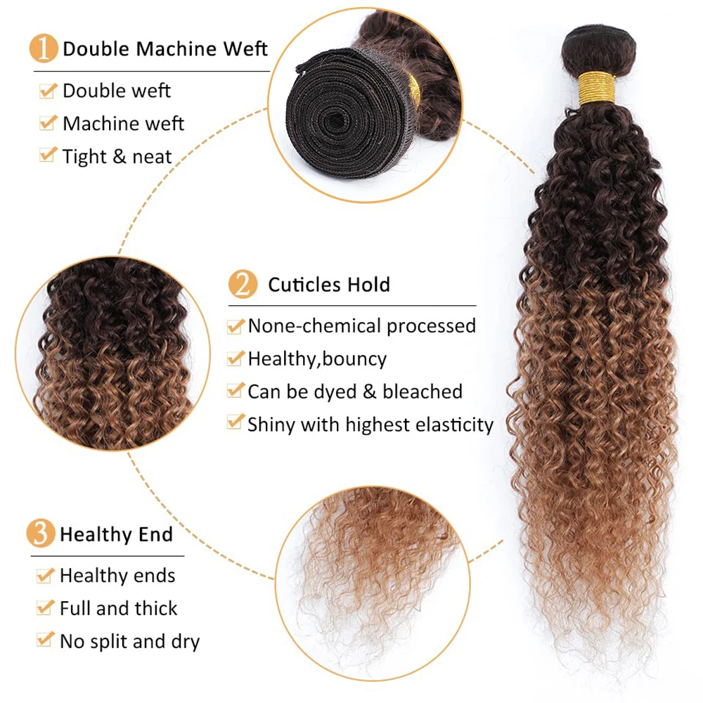 Ombre Curly Bundles With Closure T4/30 Colored Human Hair Bundles With Closure Brazilian Kinky Curly Hair Bundles With Closure