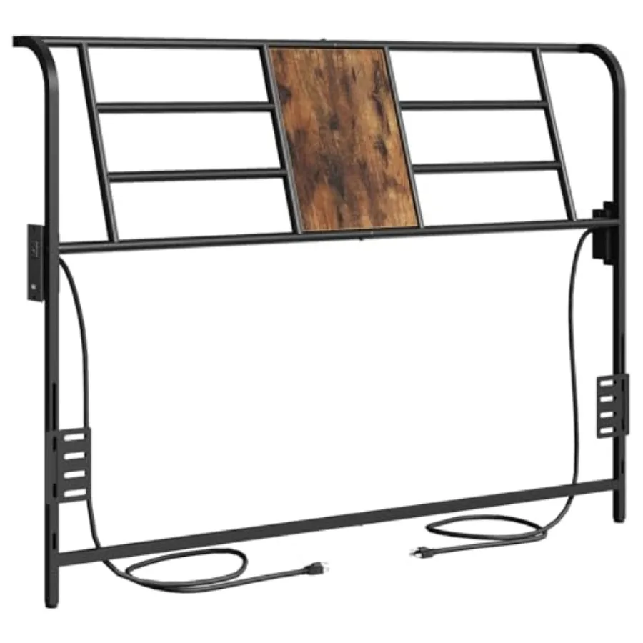 

Queen Size Headboard Only Metal Headboard with 2 Power Strips Reclining Backrest with Bed Frame Adapters Easy Assembly Rustic B
