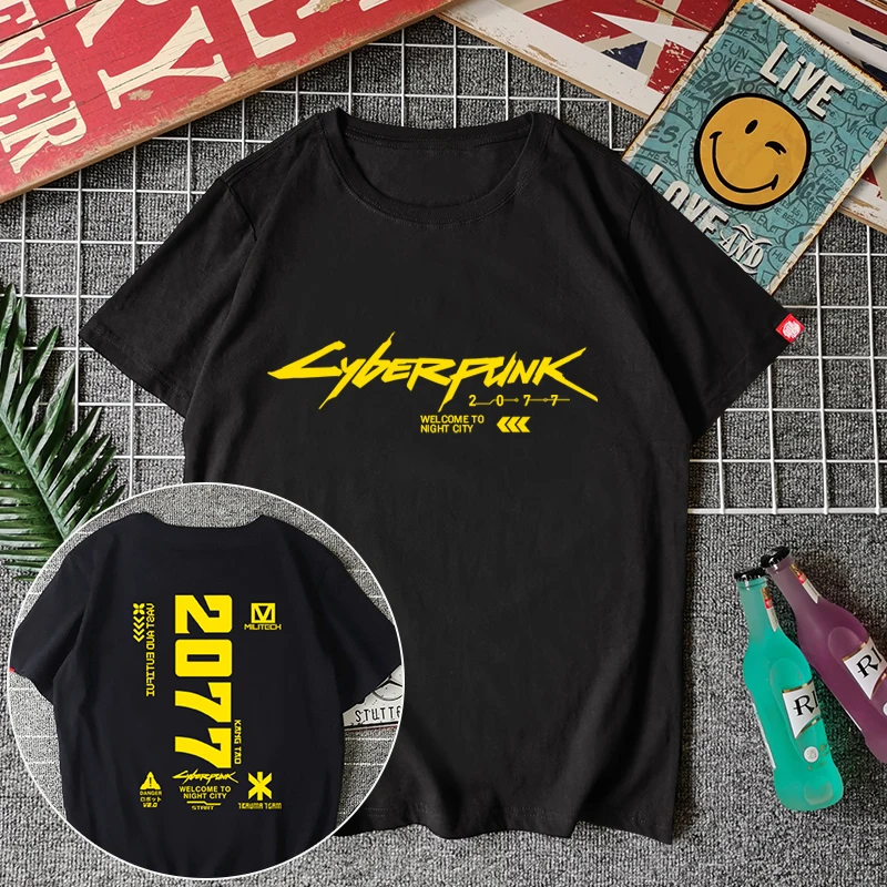 Cyberpunk Game Merchandise Crew Neck T-shirt Men's and Women's Summer Loose Tshirt Breathable Comfortable Trendy Short Sleeves