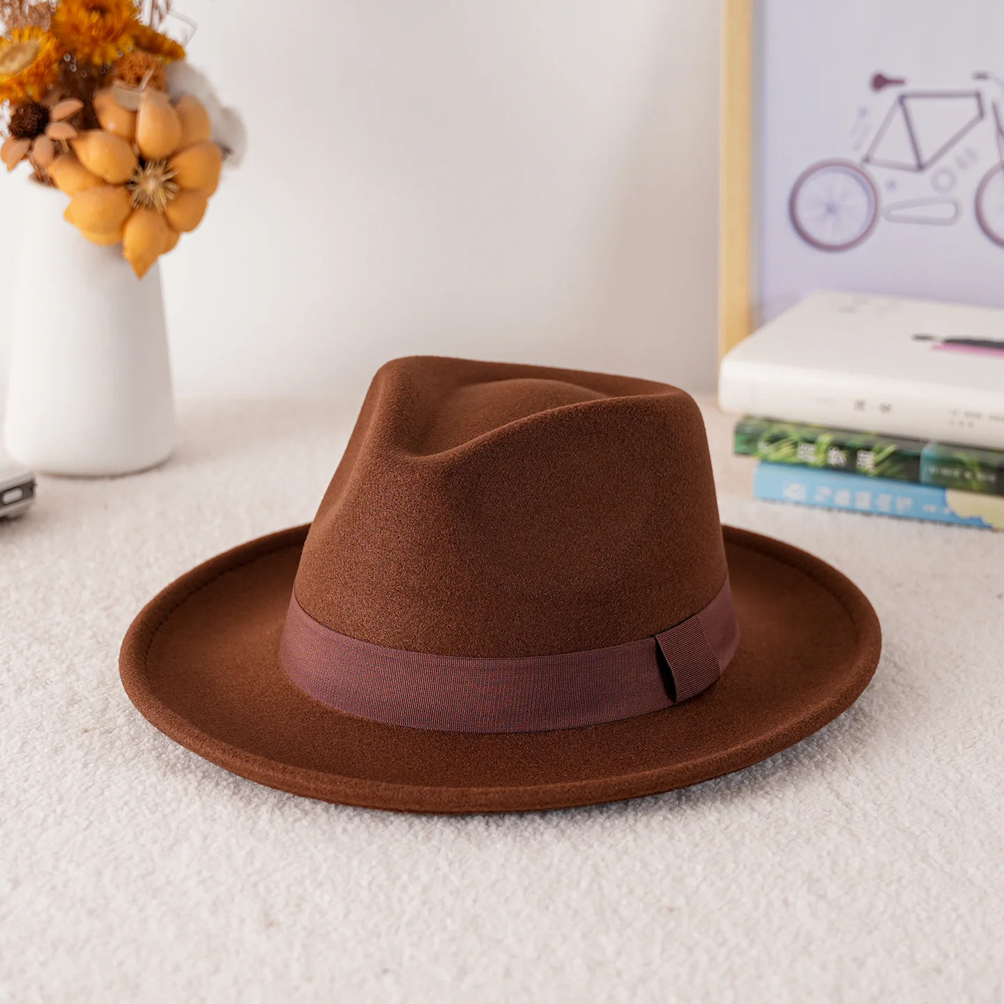 Fashionable French Vintage Jazz Top Luxury Bow Edge Woolen Gift Hat Warm Autumn Winter New Capl