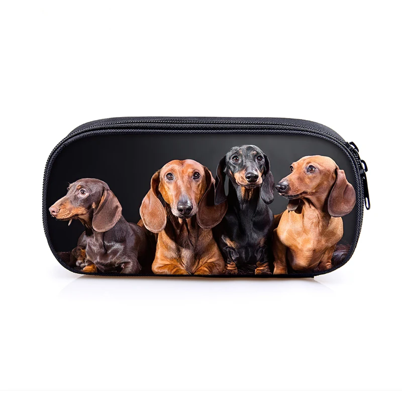 Cute Dachshund Boxer Dog Print Pencil Bag Boy Girl Animal Pattern Stationary Bags Teenagers Organizer School Cases Supplies