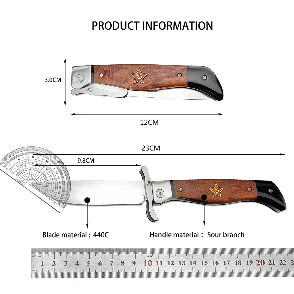 Outdoor Military Pocket Folding Knife Russian Finka NKVD Outdoor Camping 440C Blade Wood Handle Hunting Camping Hiking Knives