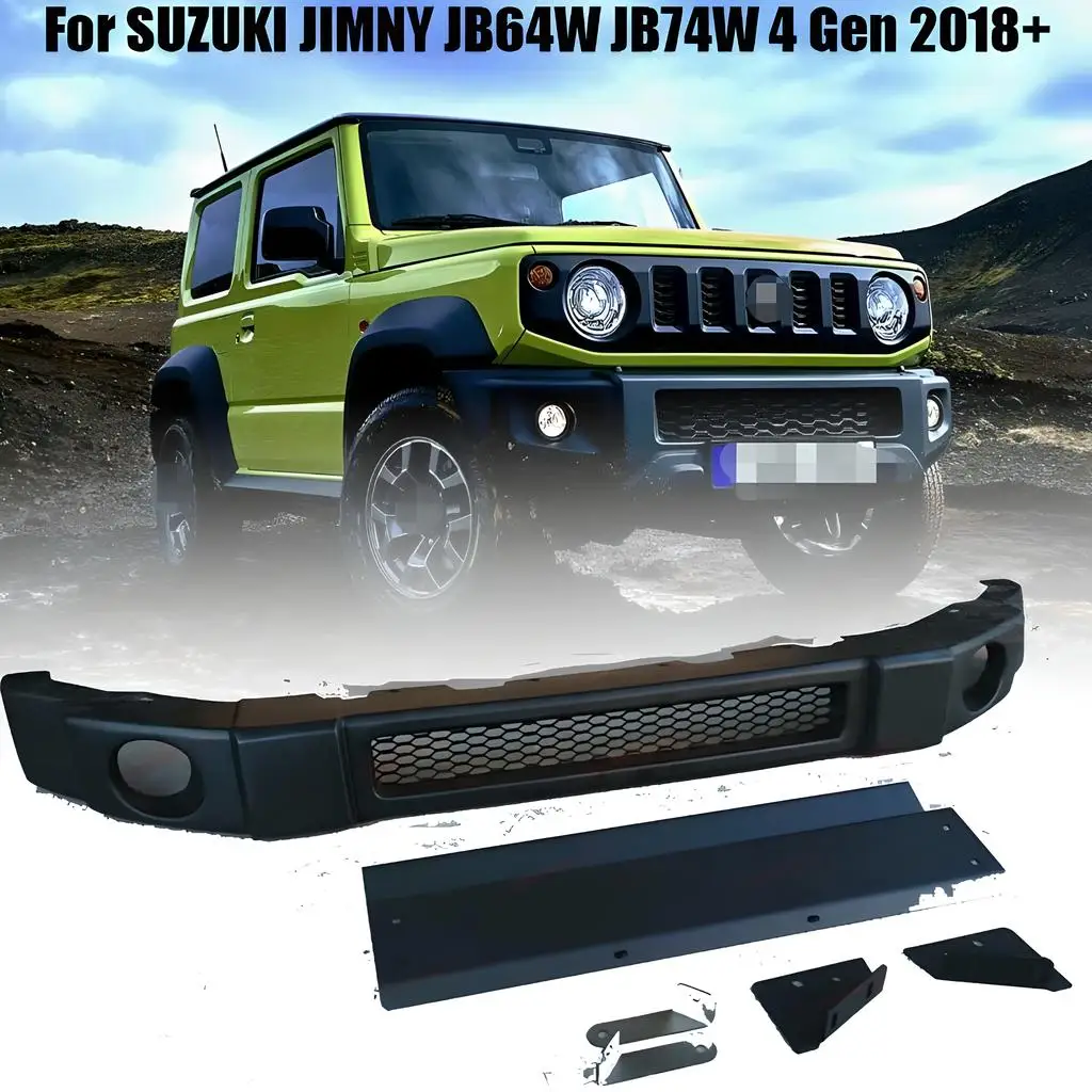المصد الأمامي مع الحماية لسوزوكي جيمي JB64W JB74W 4 Gen 2018 + مجموعة المصد الأمامي للسيارة شبكة مصبغة اكسسوارات السيارات