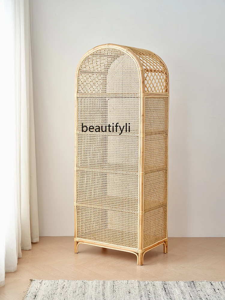 

Rattan Bookshelf Display Cabinet Small Apartment Home Storage Cabinet Creative Real Rattan Storage Cabinet