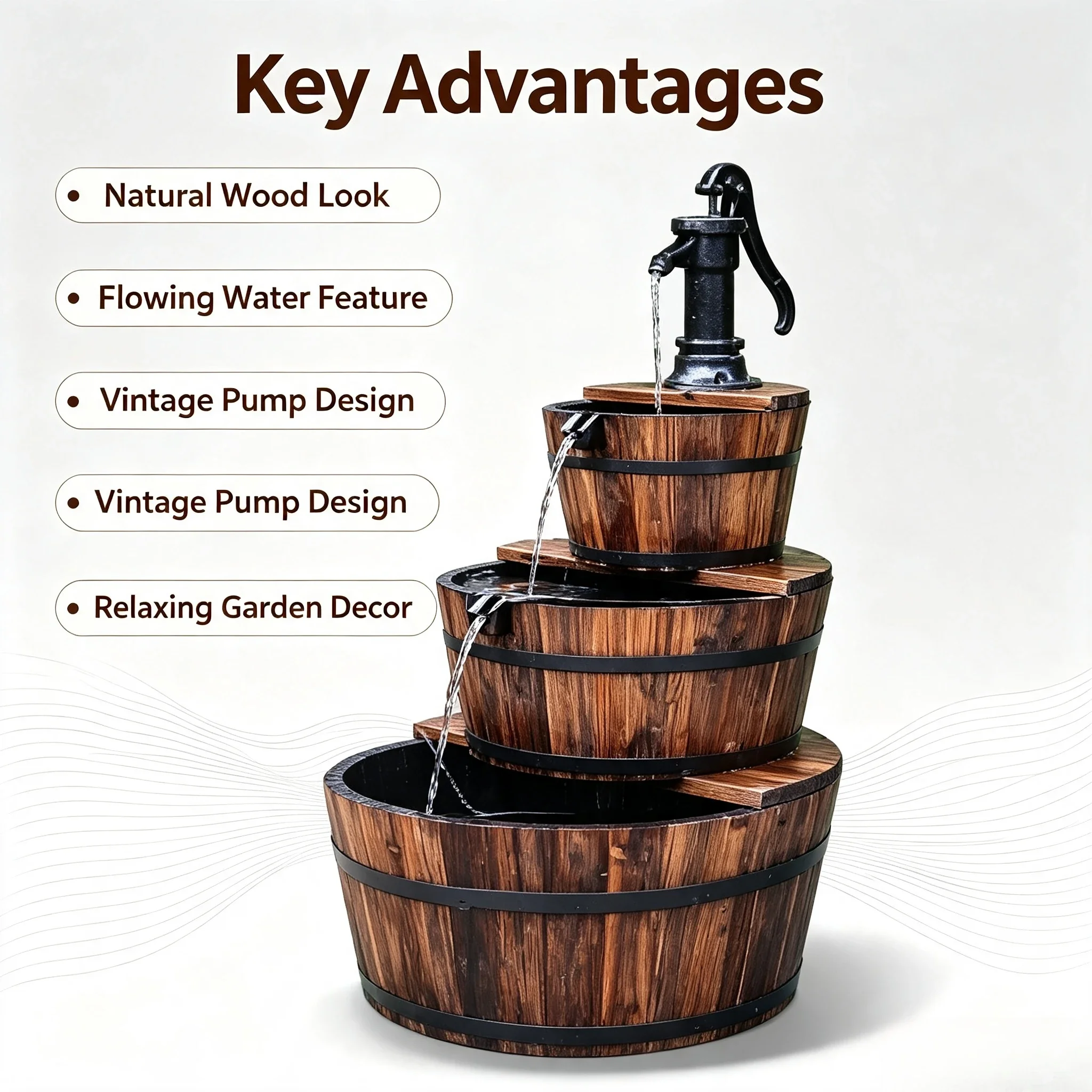Antiseptic Wood Flowing Water Fountain, Outdoor Garden Courtyard Decor, Wooden Circulating Water Landscape Ornament