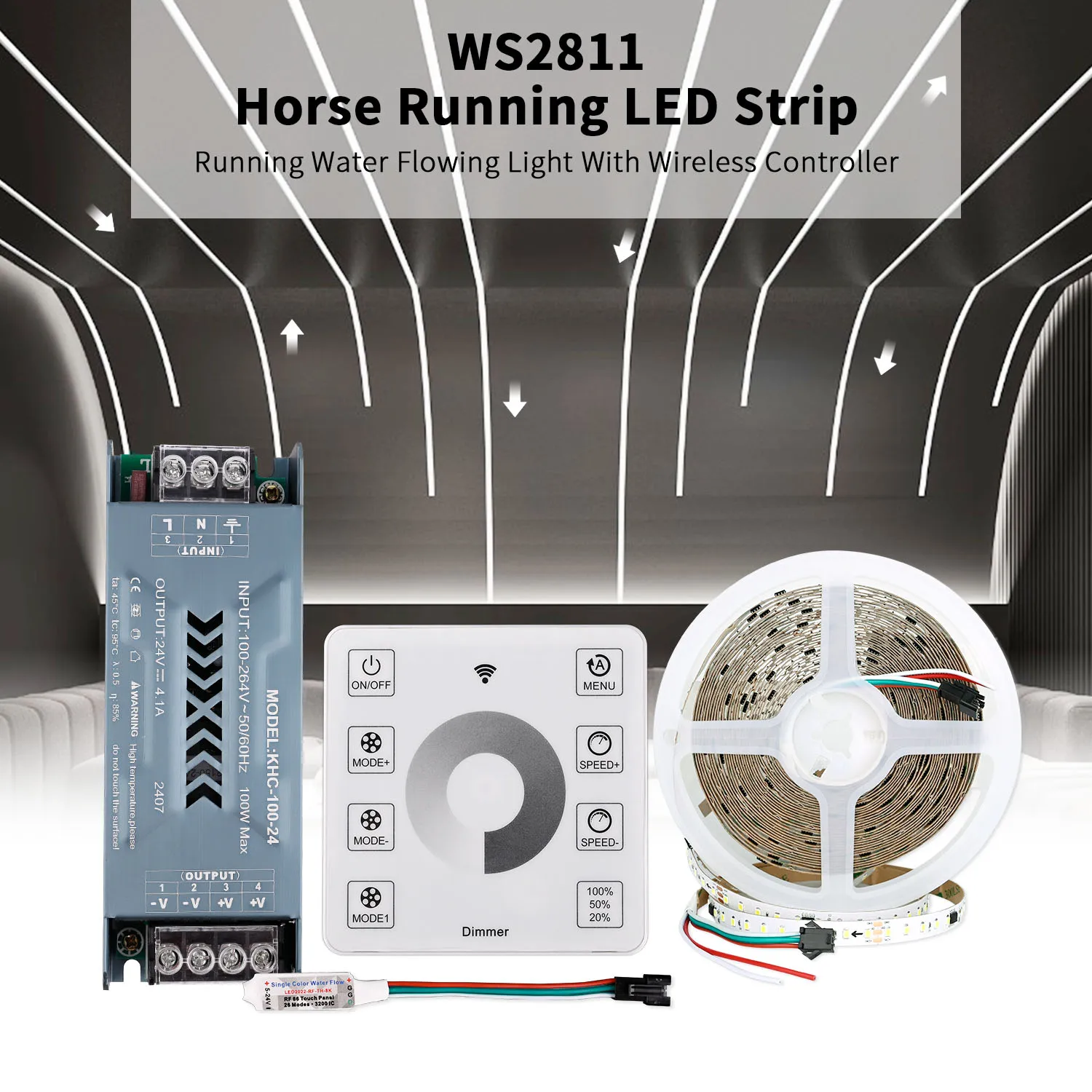 10m Running Water Flowing LED Strip Light DC24V WS2811 SMD2835 120LEDs/m Horse Race Pixel Addressable Flexible Linear Lamp Set