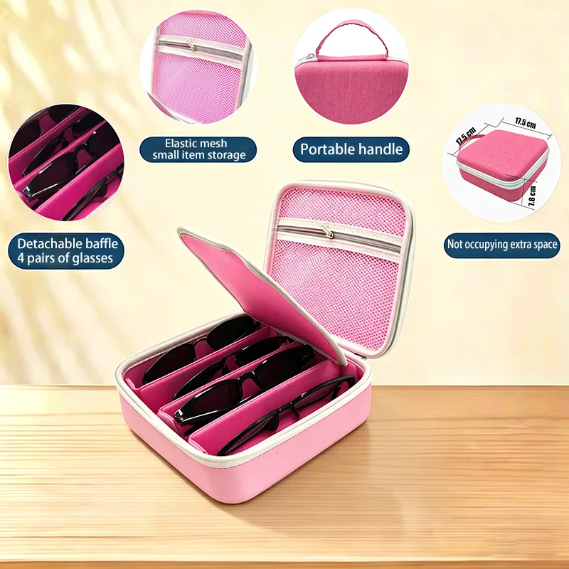 

EVA four-compartment portable travel glasses case, waterproof and shockproof accessory carrying and storage case