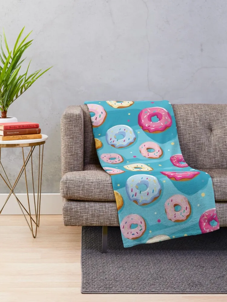 Fun Playful Donut Pattern - Fun Pink And Pastel Colored Glazed Doughnuts With Sprinkles - Sweet Baked Goods On Sky Throw Blanket