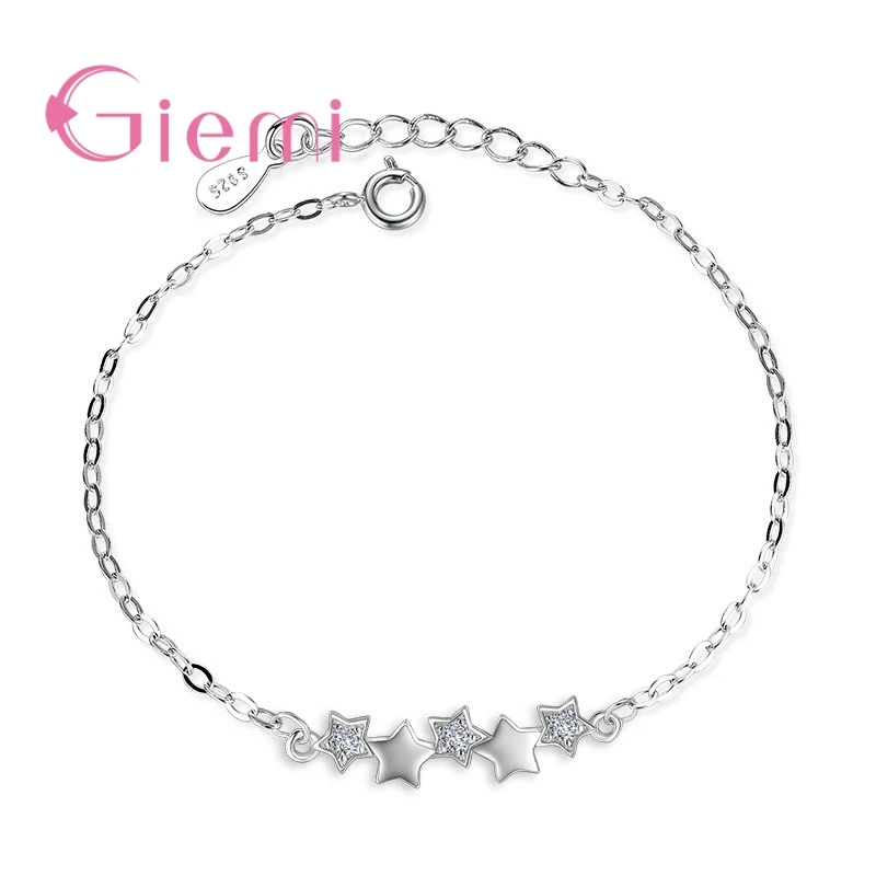 Delicate 925 Sterling Silver Stars Crystal Zircon Adjustable Bracelets For Women Girls Engagement Party Fashion Jewelry Gifts