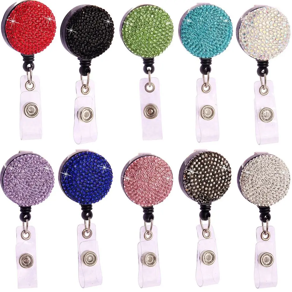 Keychain Rhinestone Nurse Badge Reel Sparkle Badge Clip Retractable Badge Holder Chest Card Bling Easy Pull Buckle Work Card