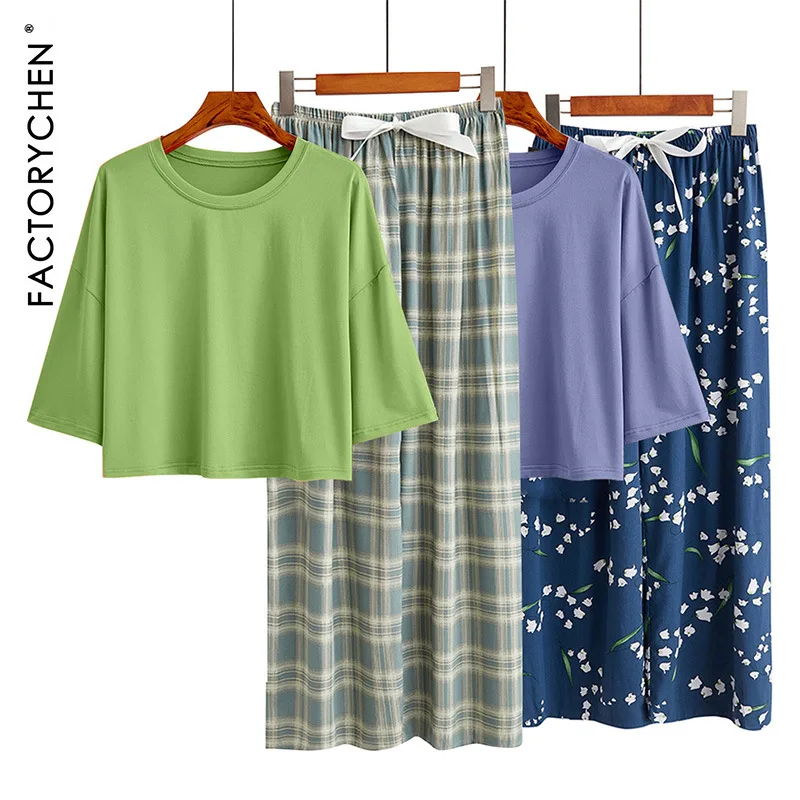 

Spring Summer Cross-Border round Ne Cotton Silk Floral Print Spwear Set Facial Mask Included Home Comfortable Women's Cl...