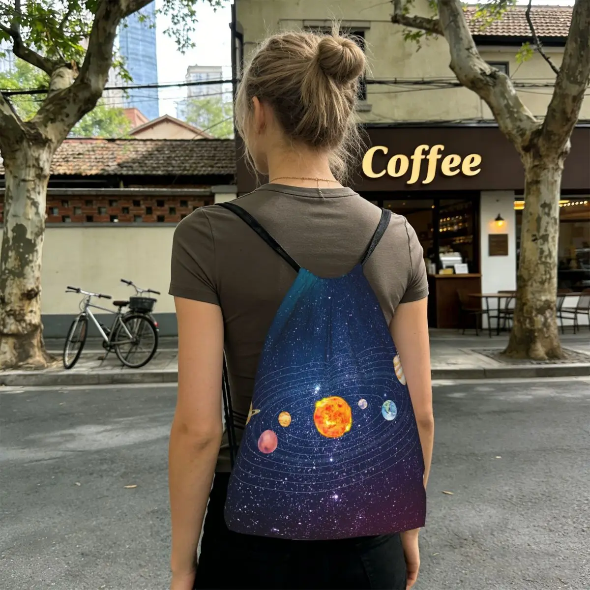 Planets Orbiting In Space Print Backpacks Casual Drawstring Bags Sundries Bag Book Bags for Travel School