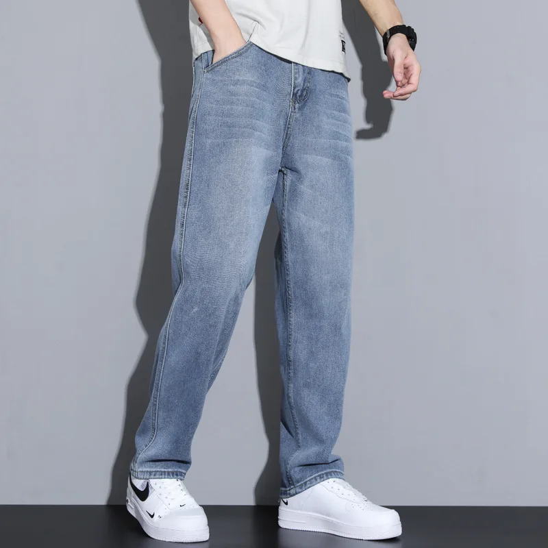 Men Jeans Straight Summer 2022 New Korean Fashion Loose Casual Wide-legged Long Pants Spring Autumn Baggy Jeans