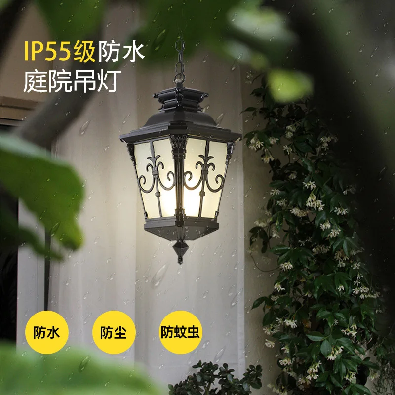 Waterproof Outdoor Porch Pendant Lights With Glass Shade Black Exterior Pendant Light Vintage Bronze Hanging Lanterns Industrial