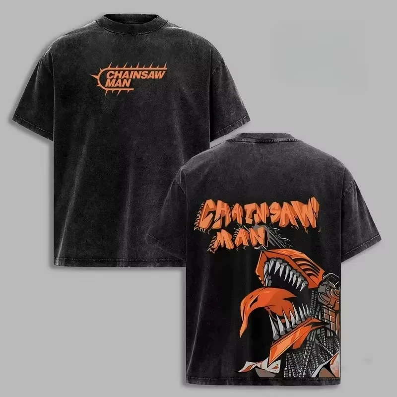 2026 Anime Chainsaw Man Denji Pochita Printed T-shirt Men and Women Washed T-shirt High Quality Cotton 2026 New T-shirt Tops