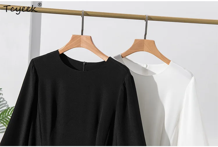 Tcyeek, vestido elegante de seda Natural al 9%, vestido liso con manga 3/4 y cuello redondo para mujer, vestidos OL de fiesta a la moda, verano otoño 2024 D46943QM