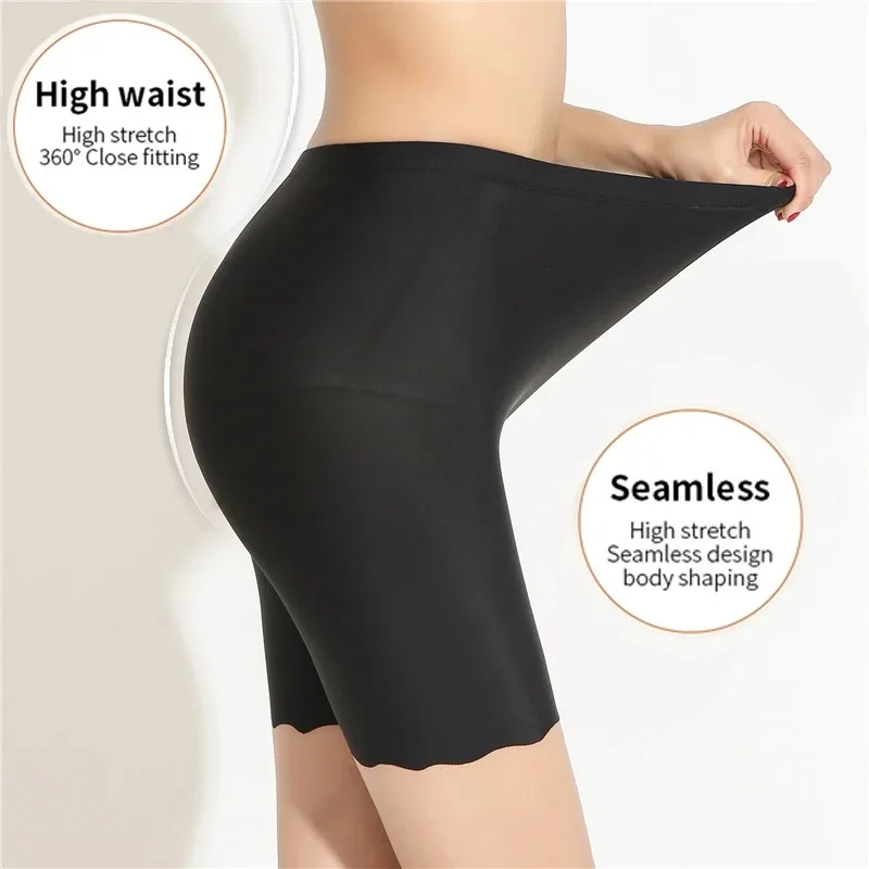 Plus Size Women Shorts Summer Seamless Ice Silk Boxer Shorts Female High Waist Elastic Safety Shorts Underwear Women Panties