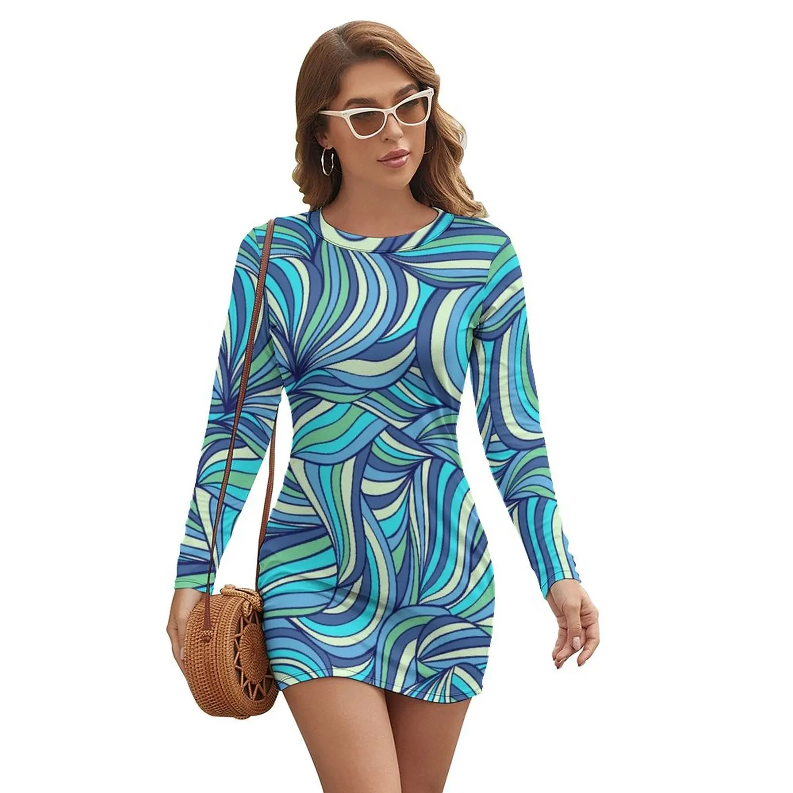 

Groovy Pattern Long-sleeved Dress Party dresses dress for women summer