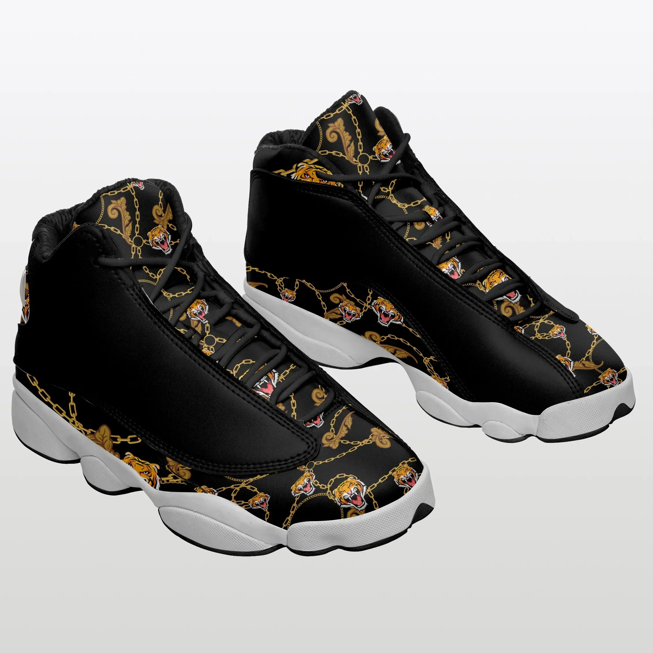 Basketball Shoes for Men Lace-Up High Top Sneakers Mens Baroque Chain Tiger Basketball Shoes Breathable Sneakers Walking Shoes