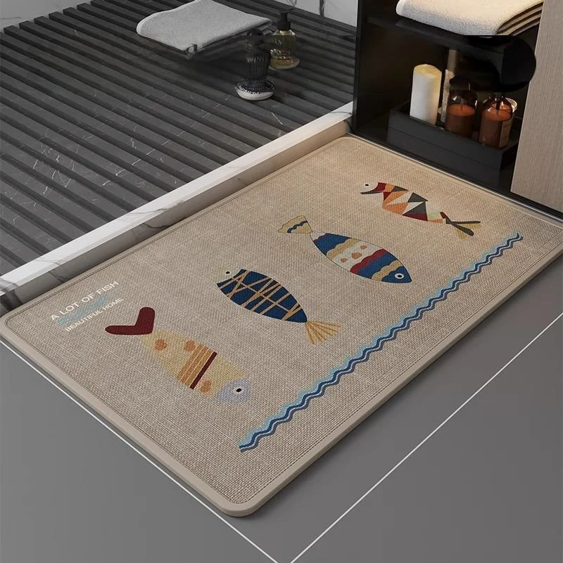 Linen bathmat water-absorbent floor mat non-slip woven printed foot pad indoor rug
