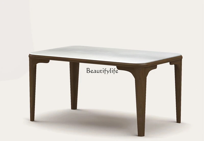 

Italian high-end microcrystalline stone dining table rectangular walnut modern simplicity