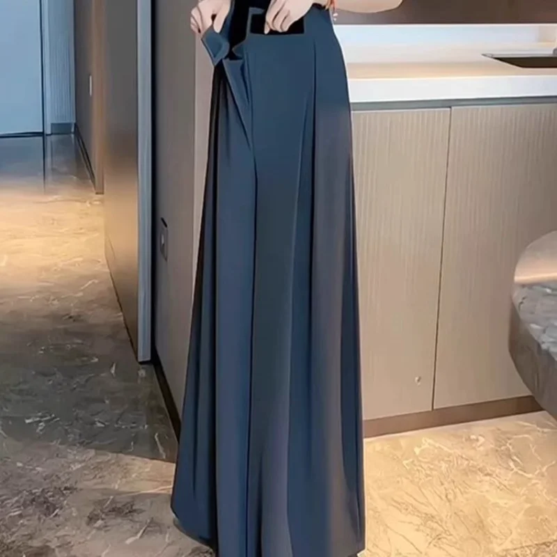 High Waist Drooping Gray Suit Pants for Women in Summer Casual New Style Floor Wide-leg Pants