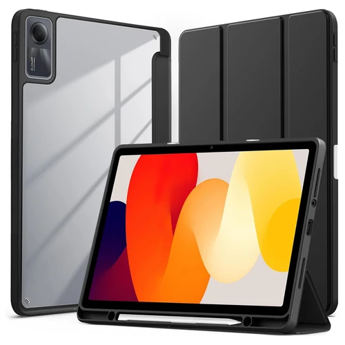 Funda plegable triple para tableta Xiaomi Redmi Pad SE, 11 pulgadas, 2023, funda trasera transparente acylic, portalápices, encendido/apagado automático