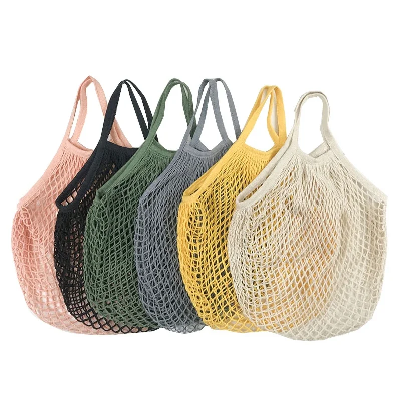 Portátil Canvas Mesh Net Bag, reutilizável, dobrável, frutas, armazenamento de vegetais, bolsa, longo, 20 cores, sacos de compras