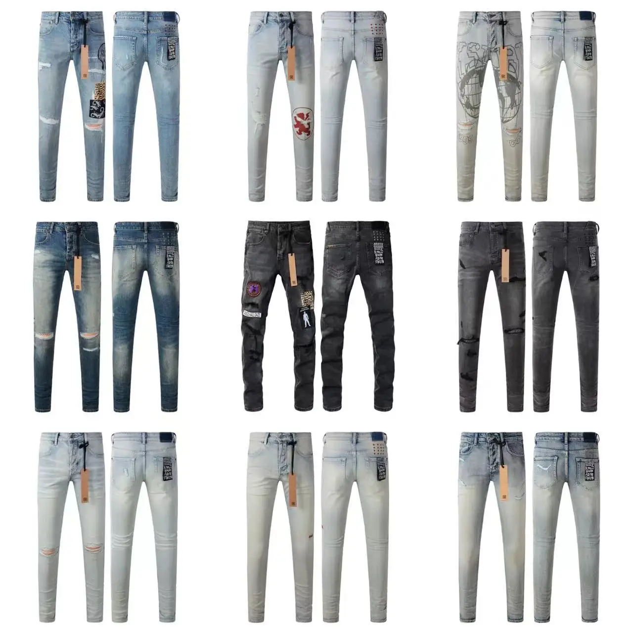 Ew 24FW Ksubi Cross Jeans American High Street Vintage Fringe Ripped Jeans Men Women Fashion High Quality Slim Low Rise Jeans