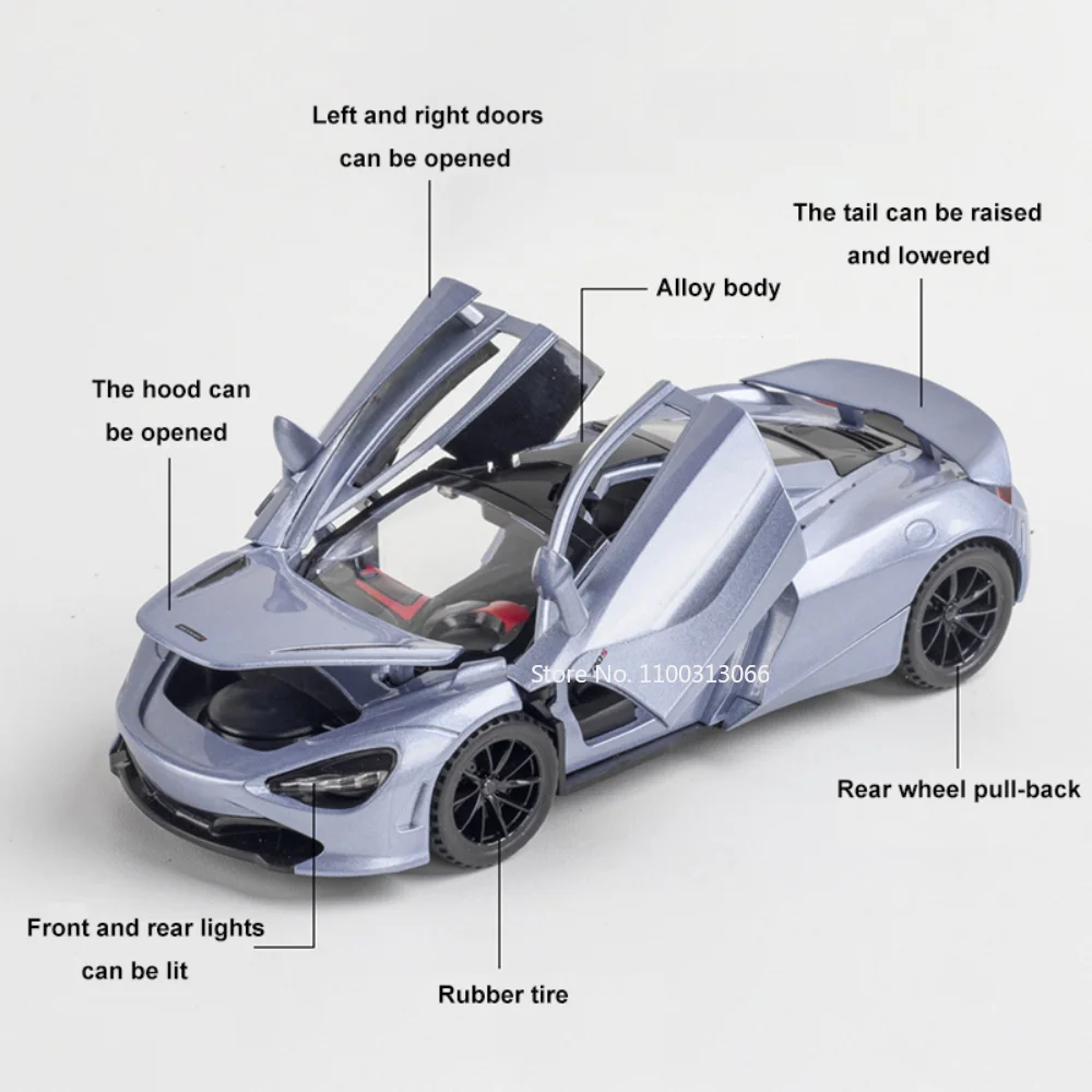 1/32 McLaren 720S Alloy Sports Car Model Diecasts Toy Metal Vehicles Model with Sound Light Doors Can Be Opened Car for Boy Gift