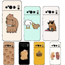 Cartoon Capybara Phone Case For Google Pixel 8 7 6 Pro 6A 7A 5G Soft Silicone Shockproof TPU Black Cover Fundas