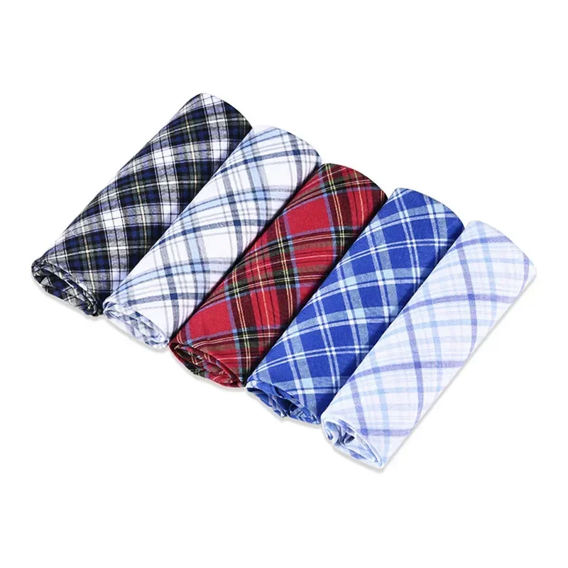 5Pcs 40x40cm Square 100% Cotton Plaid Stripe Handkerchiefs Men Classic Vintage Pocket Towels Wedding Party Gift