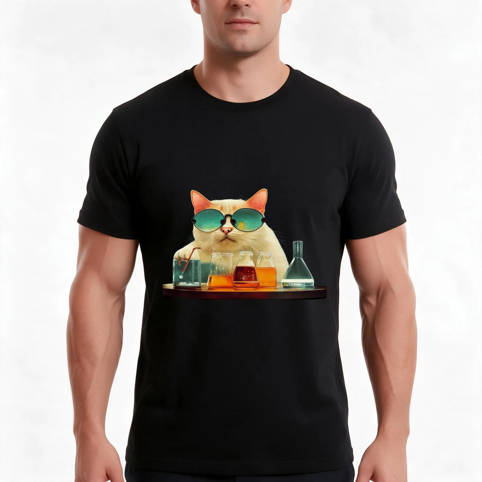 Funny cat learns chemistry-I Love chemistry And Cats T-Shirt, Summer Casual Cotton Tee, Oversized Streetwear Tops, 100% Cotton