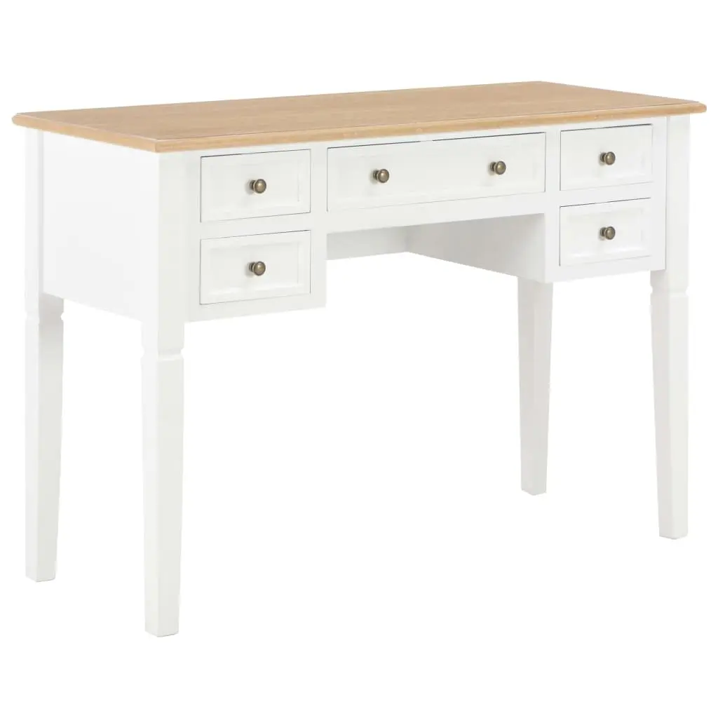 French Style Writing Desk 5 Drawers White Brown MDF Pine Wood Study Table Home Office Compact Computer Desk Storage, Customized