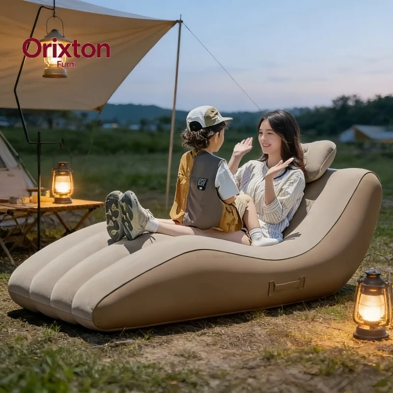 Outdoor Portable Self Inflating Lounge Chair - Waterproof Camping Lazy Sofa with Pillow and Handle, Suitable for Beach and Lawn
