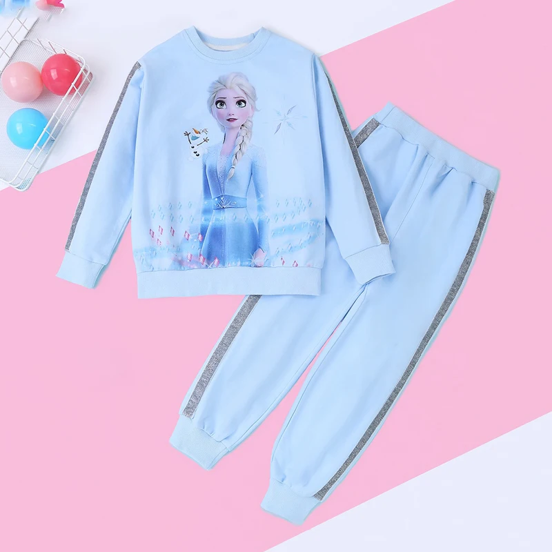 Disney Quality Cotton Girls Set Frozen Elsa Kids Clothes Long sleeves Children Pullover Sweatshirts+Sports Pants 2pc Sportswear