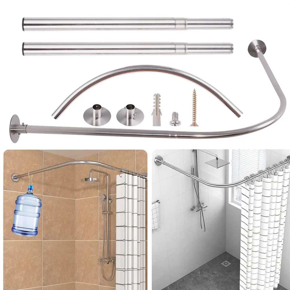 Rail de rideau de douche en forme de L, rail mural antirouille pour configurations droites, en L ou en U, extensible de 80 à 100 cm, installation facile