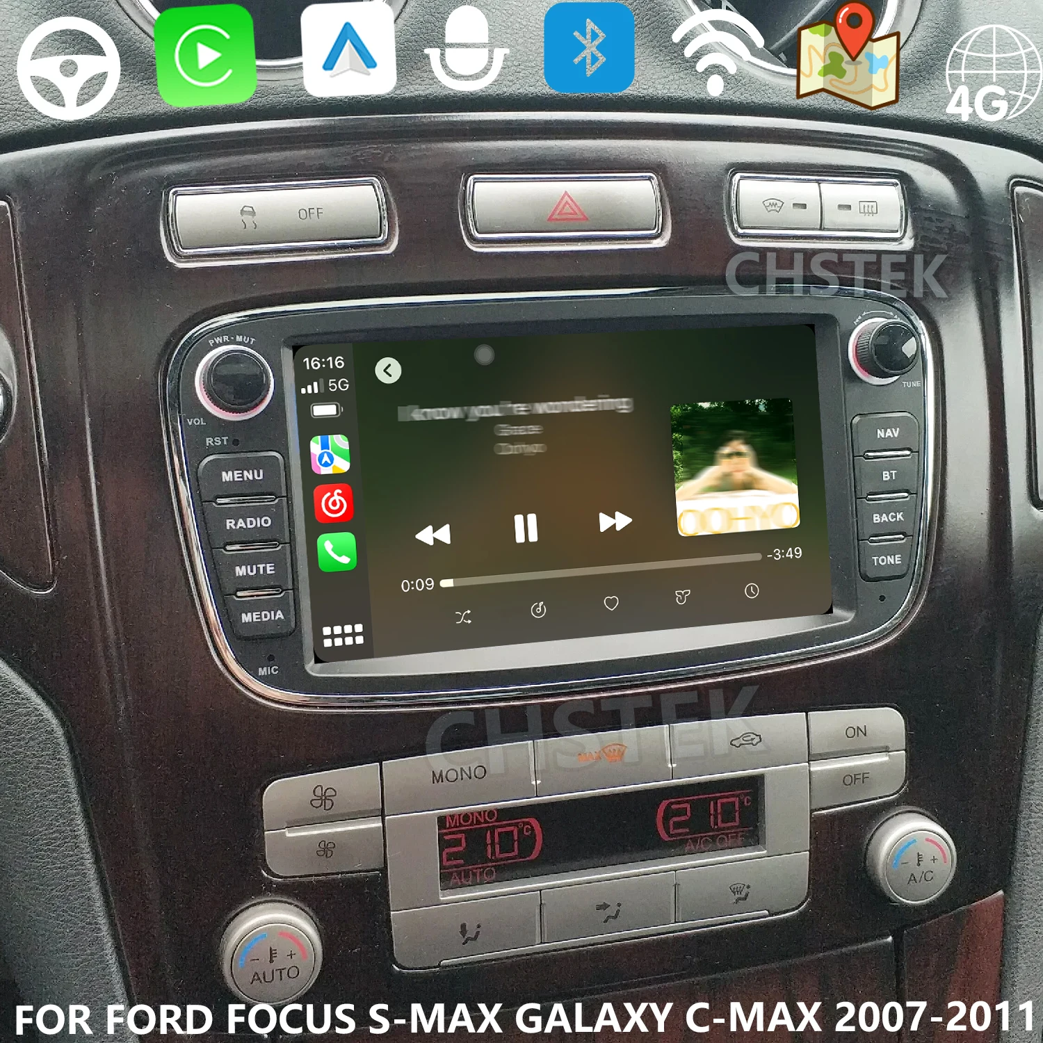 CHSTEK Autoradio Android 14 For Ford Focus 2 MK4 Mondeo Kuga S-Max C-Max Transit Galaxy Wireless Carplay Navigation 4G GPS WIFI