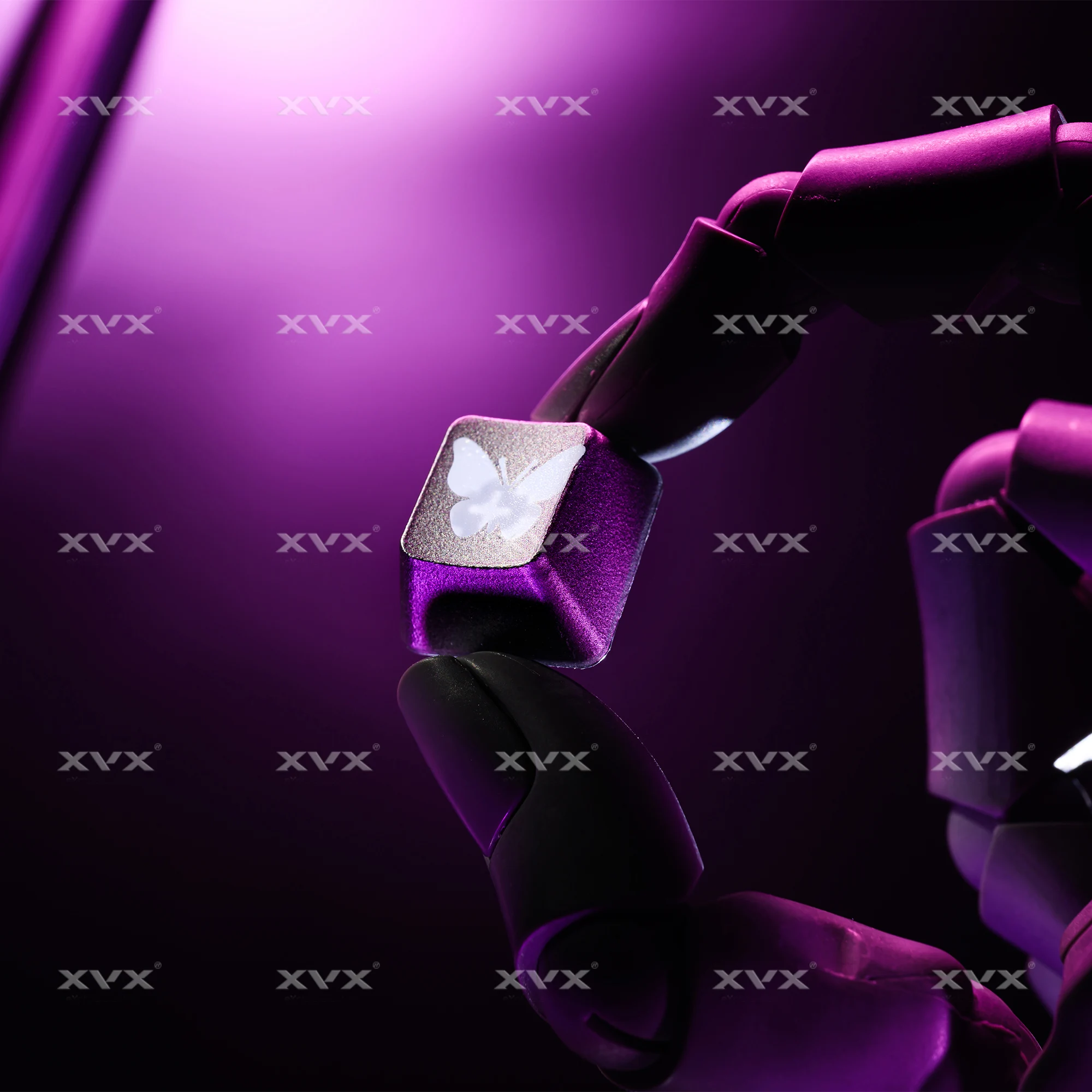 XVX 21 مفتاحًا أغطية مفاتيح على شكل فراشة فضية IMD-نمط يلمع من خلال أغطية مفاتيح على شكل قلب OEM ملف تعريف DIY غطاء مفاتيح مزخرف