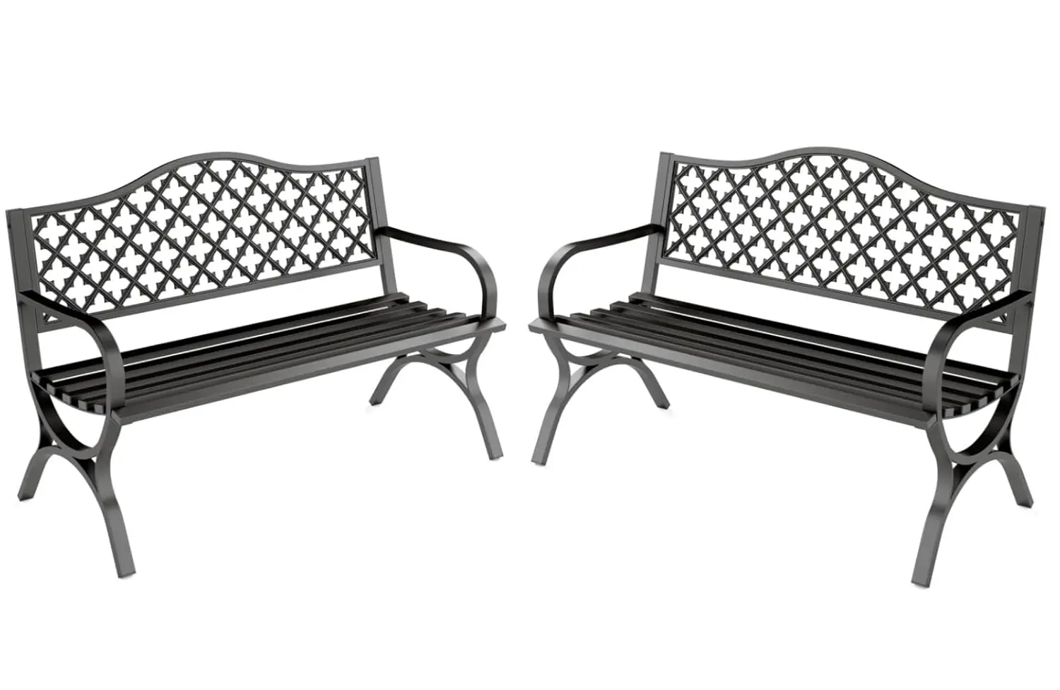 

Outdoor Metal Bench Set of 2, 50" Black Outdoor Metal Garden Bench with Arch Legs, Cast Iron Frame Patio Furniture, Customized