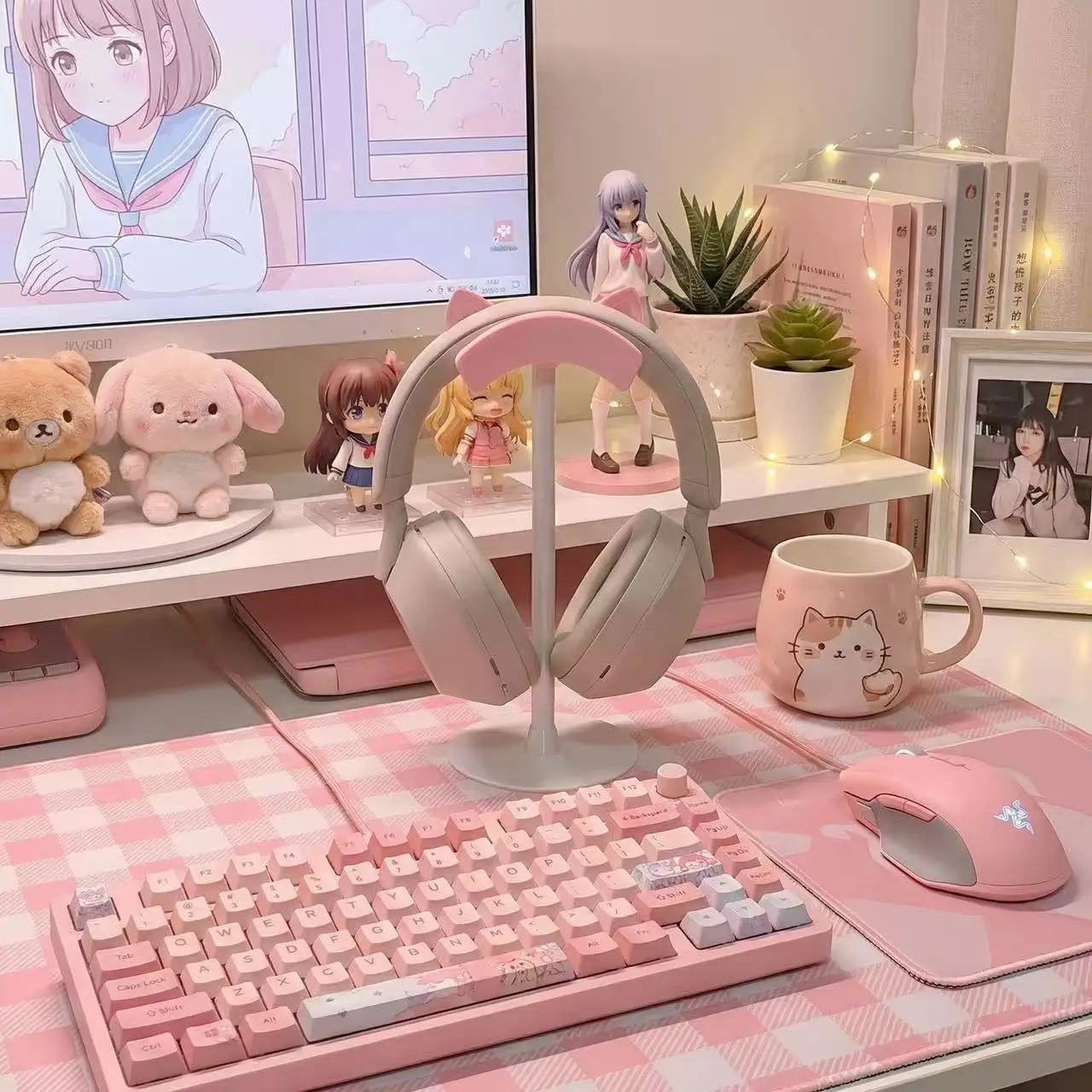 Ins Cute Korean-style Headphone Stand New Girl Pink Gaming Headset Holder Over-ear Hanger Desktop Storage and Display Cute Gift image 5