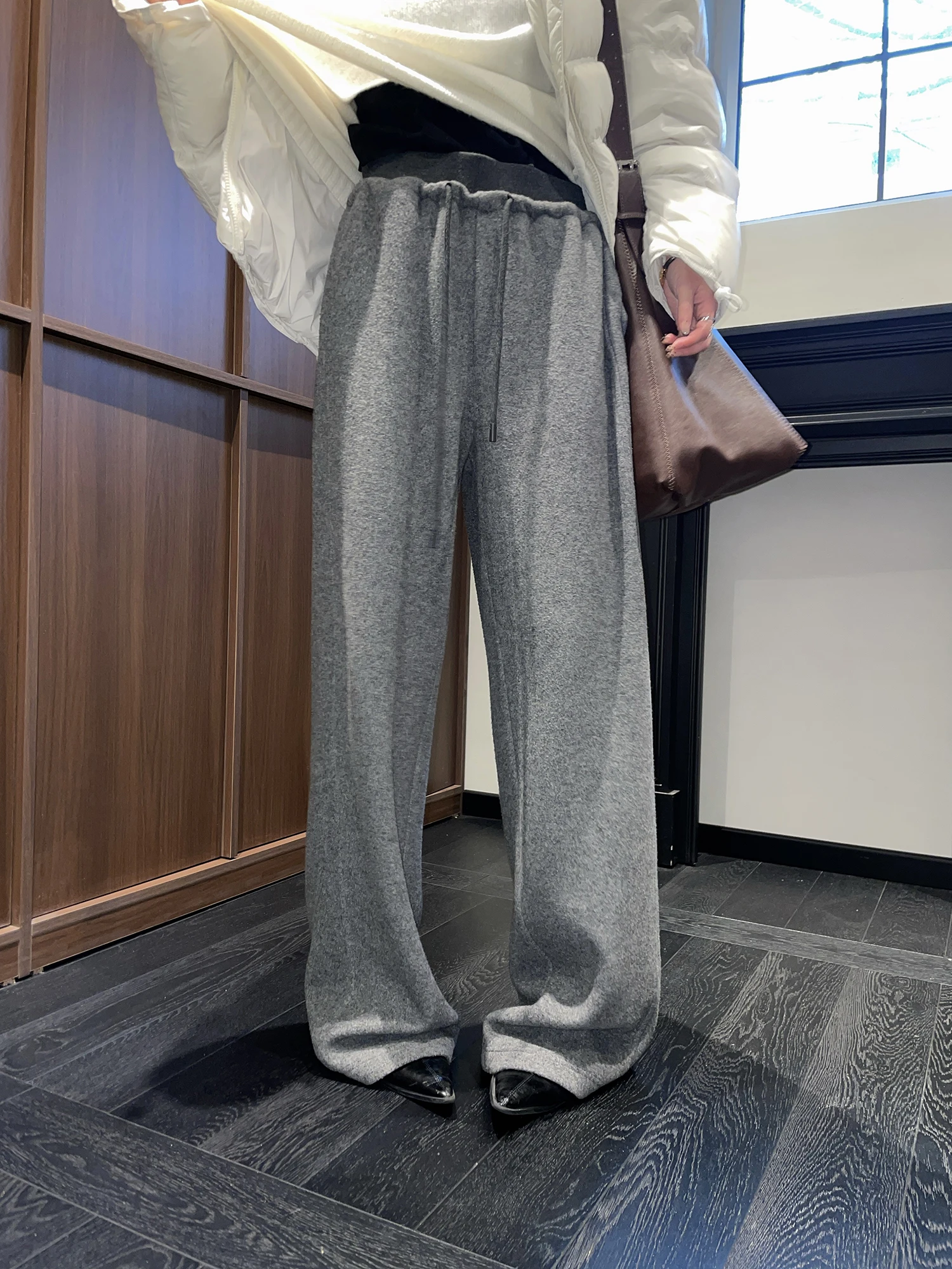 

Женские зимние теплые брюки JCCC с широкими штанинами, прямым кроем, на флисовой подкладке, с завязками на талии и декоративными вставками