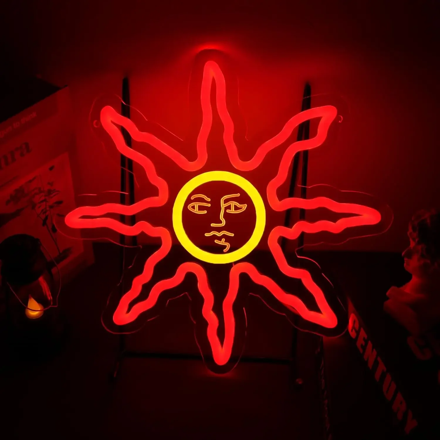 Sun Face Red Yellow Multicolor Neon Sign LED Wall Art USB Powered Bohemian Decor Home Room Storefront Novelty Gift Hanging Light