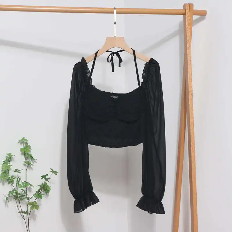 قميص بأكمام طويلة ورقبة مربعة وربطة عنق على شكل فراشة، بتصميم فضفاض مناسب للشارع، مصنوع من مزيج القطن والبوليستر، مثالي لفصل ... #2